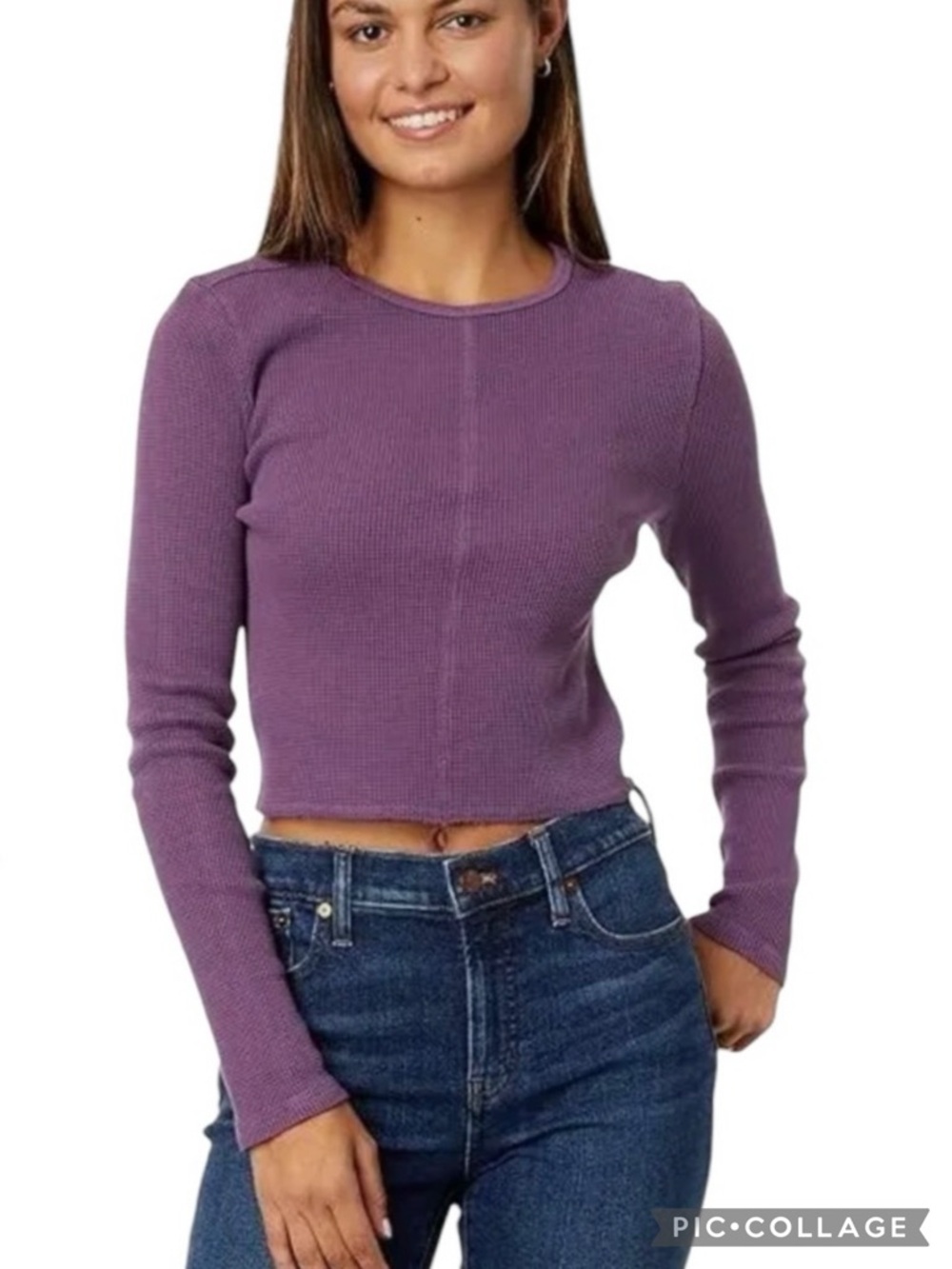 Madewell Purple Waffle Weave Long Sleeve Knit Crop Top S Soft Girl